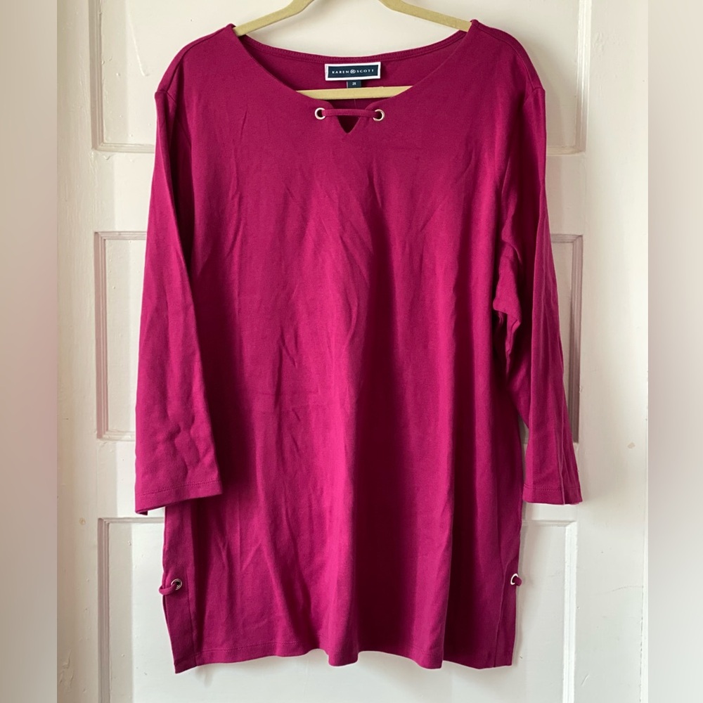 Karen Scott Scoop Neck Twinberry Purple 3/4 Sleeve Shirt Size 2X NWT